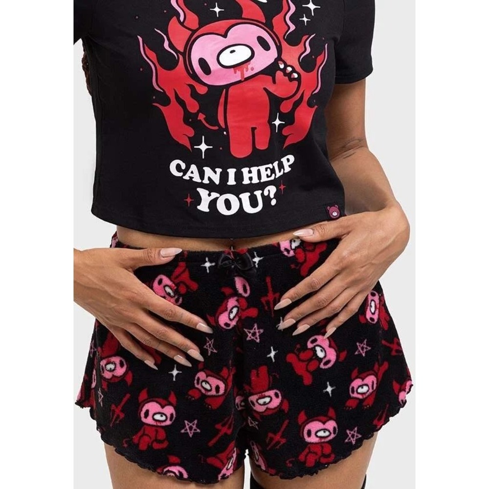 killstar X gloomy horns bear lounge fleece shorts